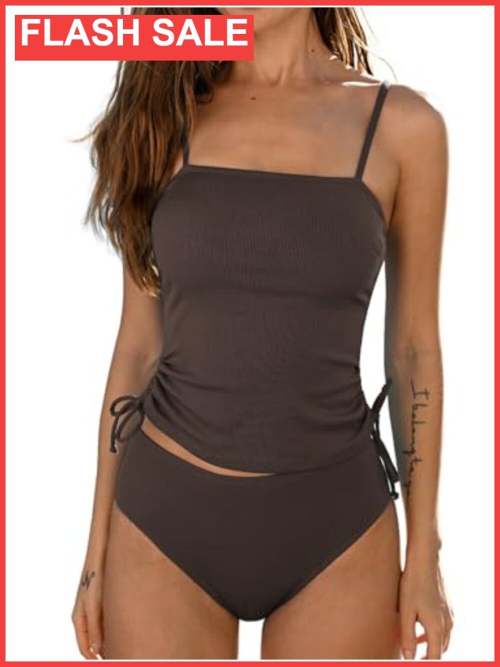 Women's Ribbed Tankini Set High Waisted Bathing Suit